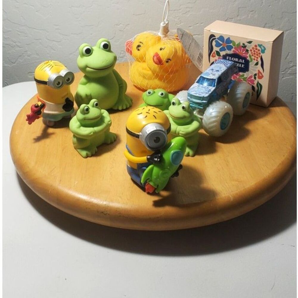 Toddler Age + Toys 3 Rubber Duckies, 4 Frogs, 2 Minions, Car, and Puzzle